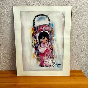 Vintage Ted De Grazia Art Print Native America Baby 11" x 14" Pink Papoose